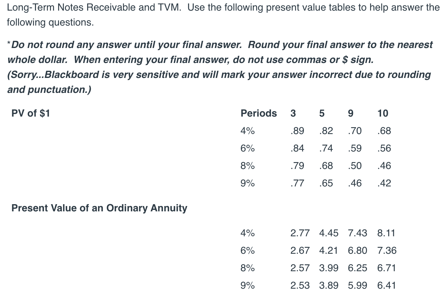 Long-Term Notes Receivable and TVM. Use the following present value tables