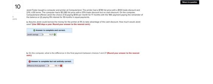  Pertum sequerson 10 . Janet Foster bought a computer and printer