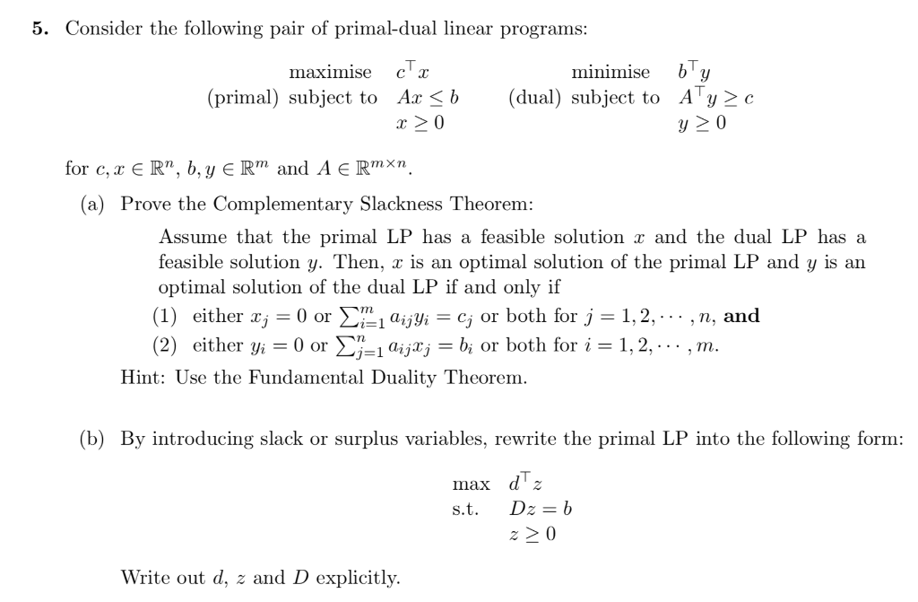 Subject: Optimisation and Financial Mathematics Topic: Non-standard Linear Programming Programmings and Duality