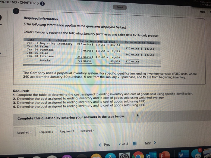  PROBLEMS - CHAPTER 5 6 Some da Sovey HelpS Required information