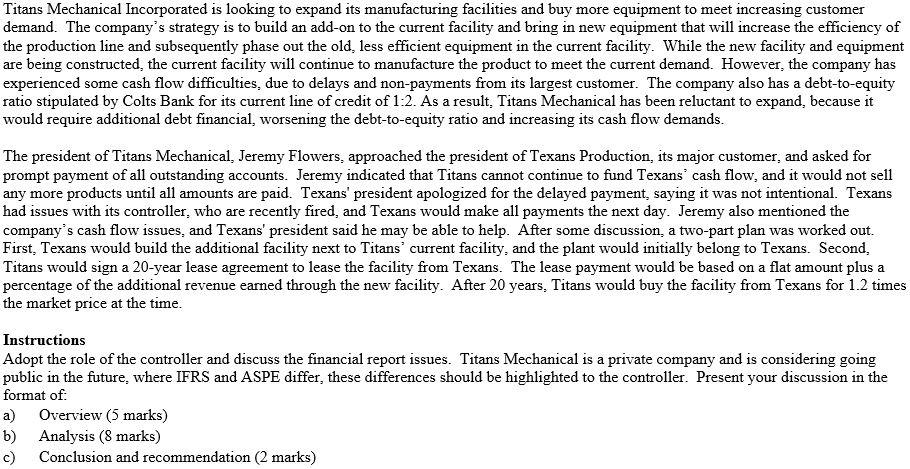 *** PLEASE SHOW ALL WORK!!! PLEASE SHOW ALL WORK!!!! Titans Mechanical Incorporated