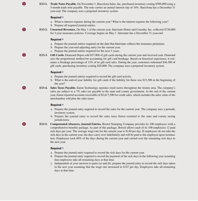 1-5 0 0 E13-1. Trade Notes Payable. On November 1, Barcelona Sales,