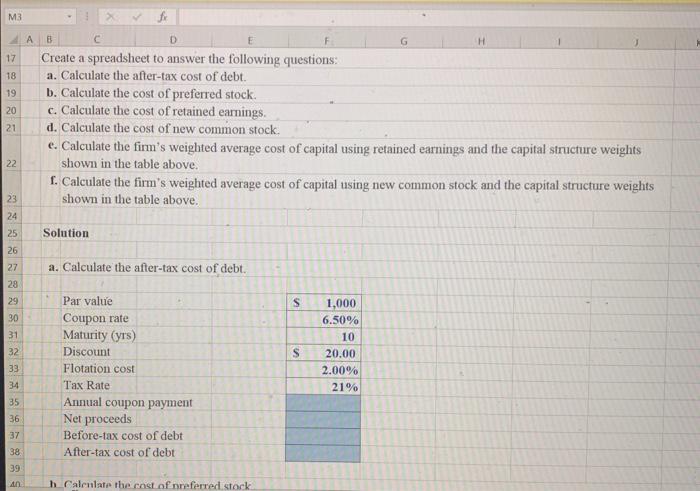 need the before tax cost with excel RATE formula please M3 f