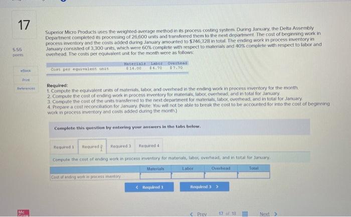average method in its process costing system. During January, the Delta Assembly