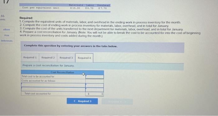 next department. The cost of beginning work in process inventory and the