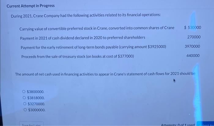  Current Attempt in Progress During 2021, Crane Company had the following