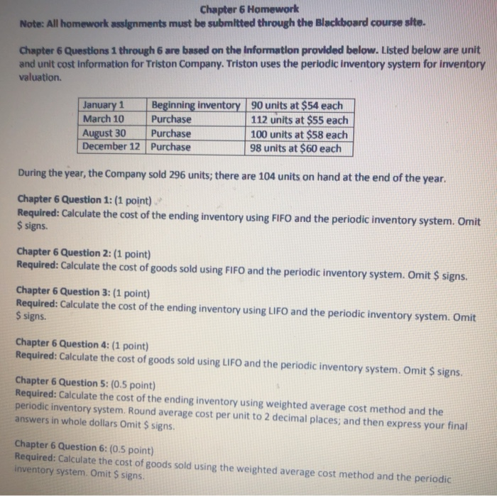  Chapter 6 Homework Note: All homework assignments must be submitted through