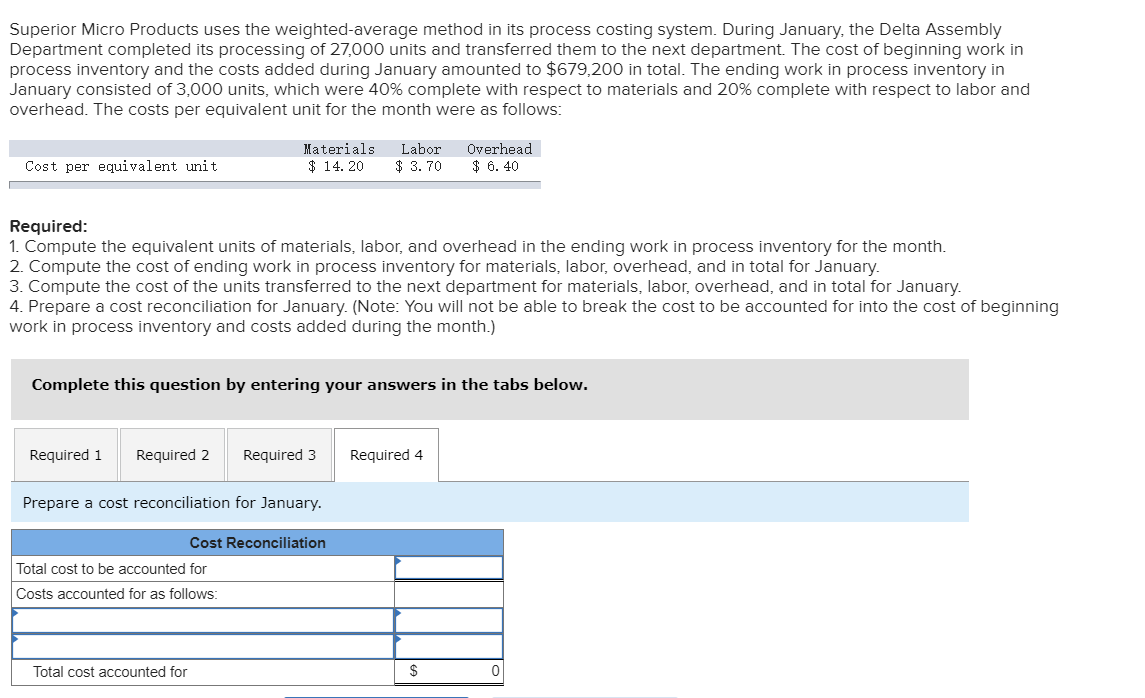  Superior Micro Products uses the weighted-average method in its process costing