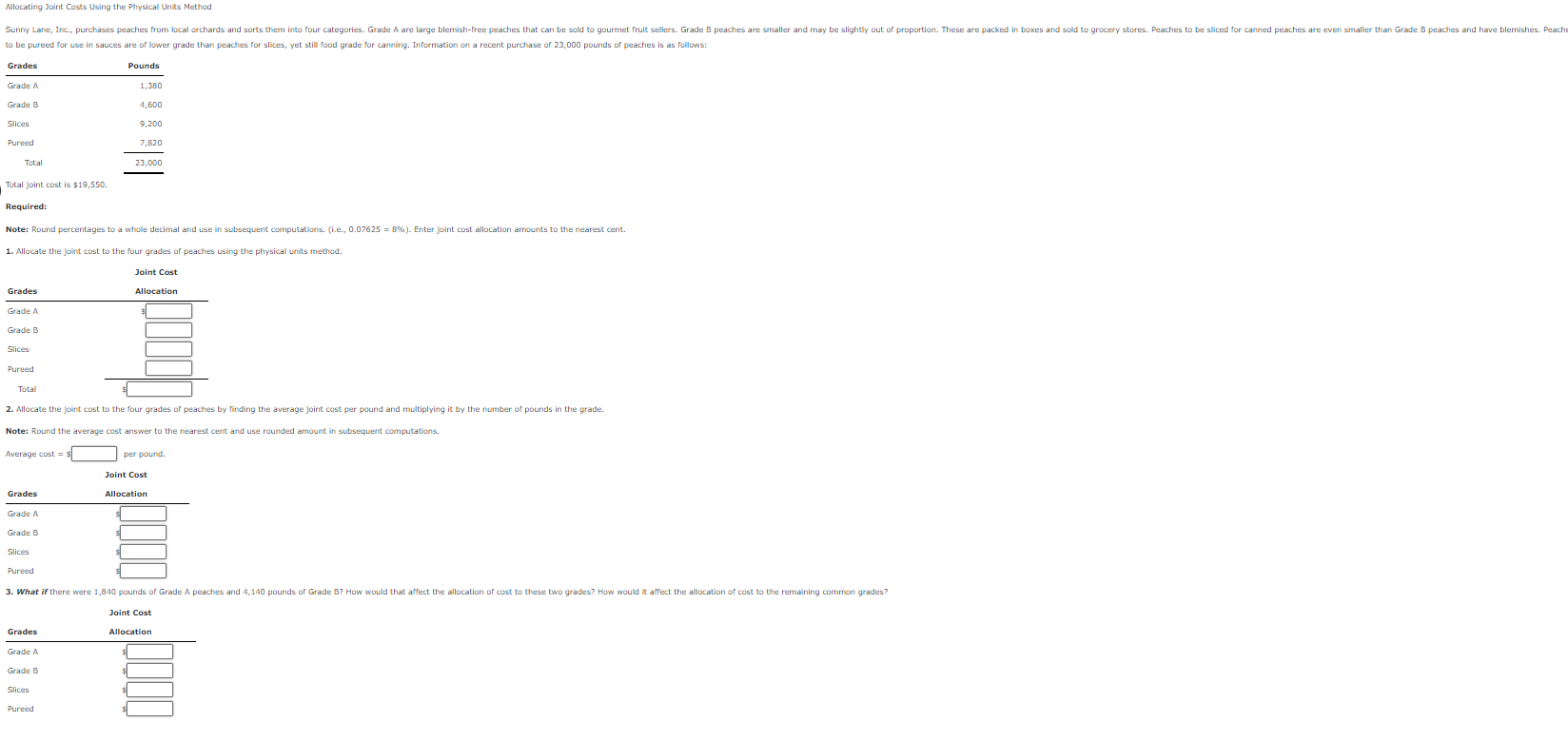  Allocating Joint Costs Using the Physical Units Method to be pureed