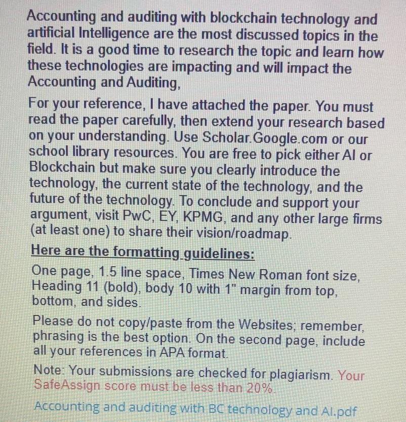 Accounting and auditing with blockchain technology and artificial Intelligence are the