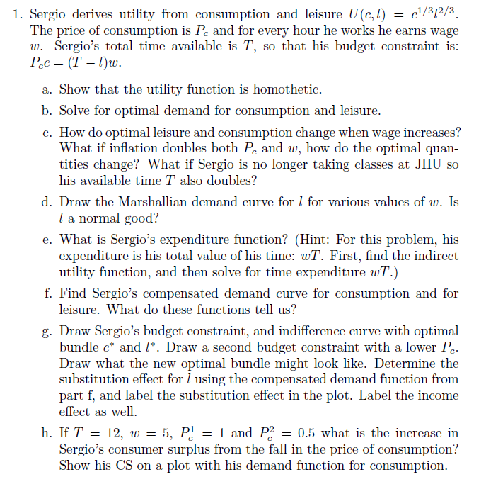 Only need to solve c, d, and e, thanks! 1. Sergio