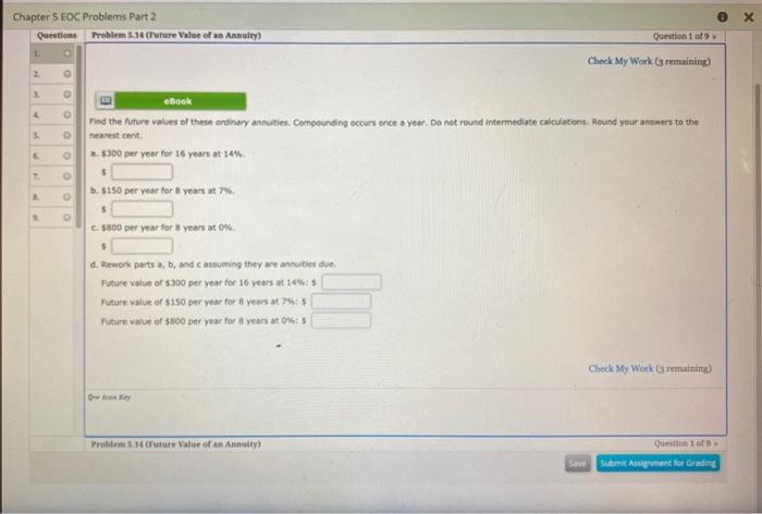  Chapter 5 EOC Problems Part 2 Questions Problem 5.14 (Puture Value