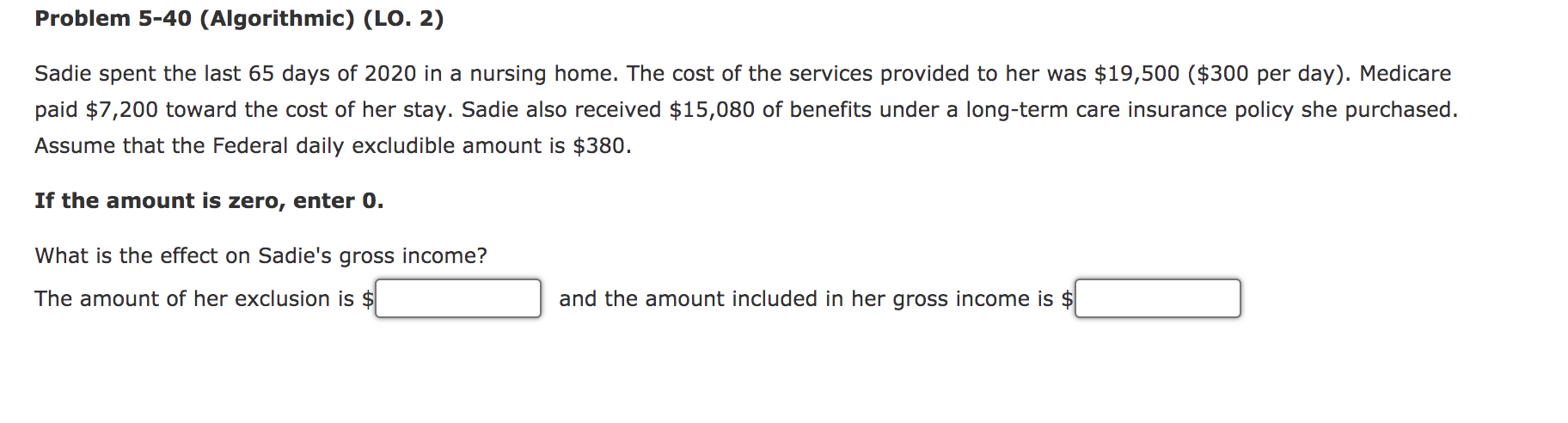 Problem 5-40 (Algorithmic) (LO. 2) Sadie spent the last 65 days