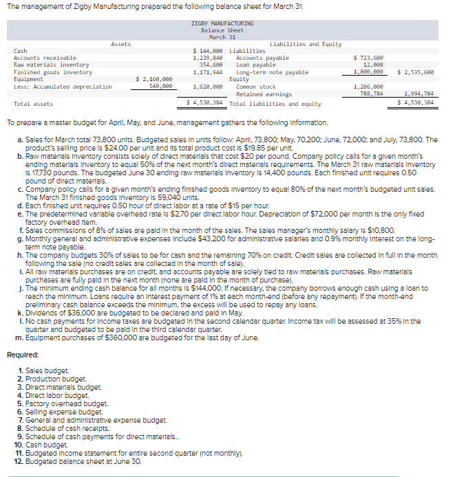 Please help with the problems listed above. To prepare a master