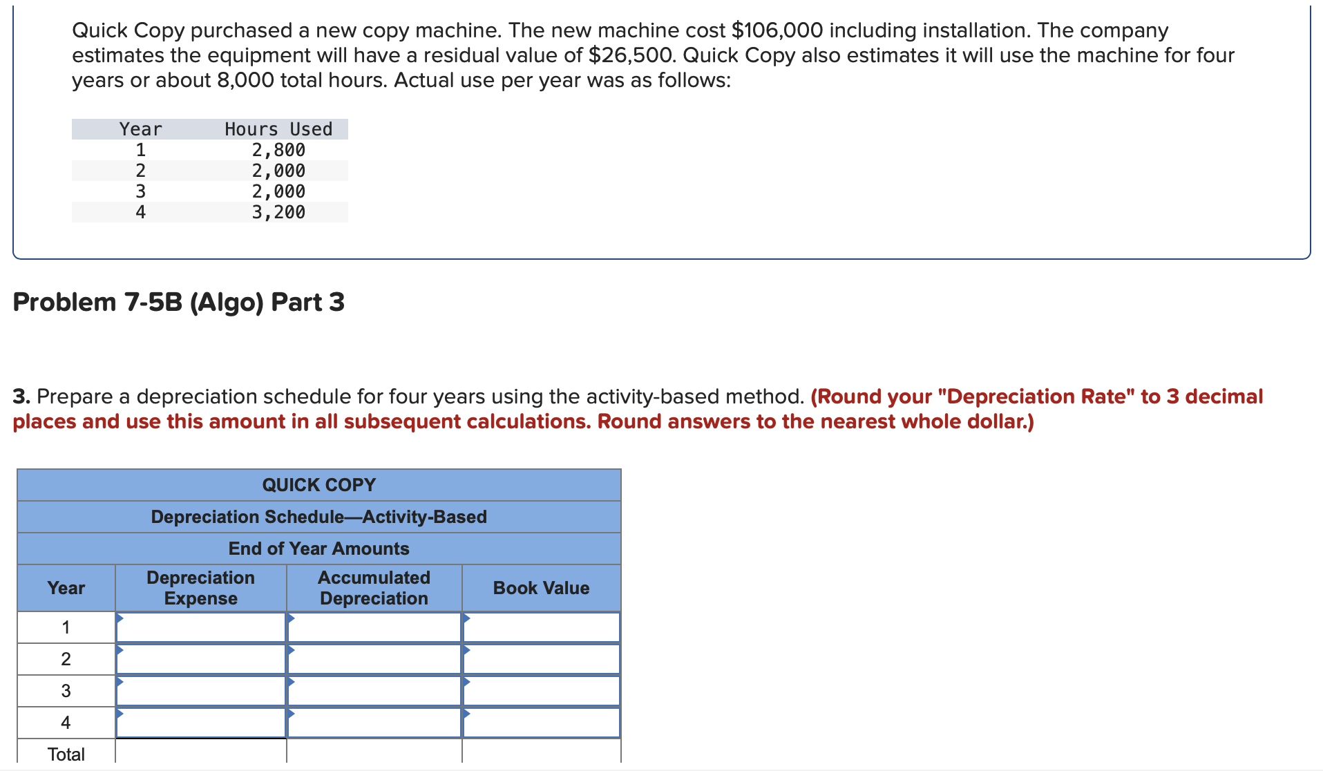  Quick Copy purchased a new copy machine. The new machine cost