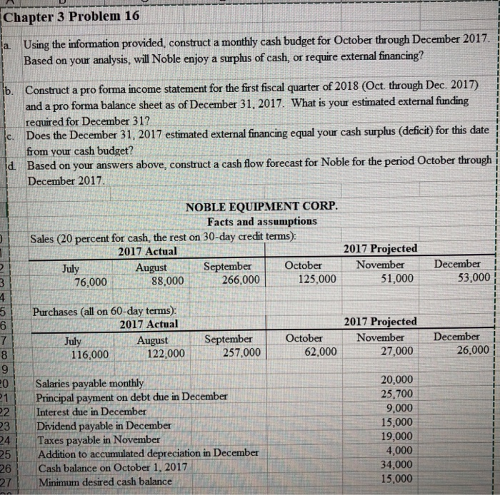  wwwwww Chapter 3 Problem 16 a Using the information provided, construct