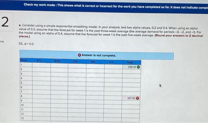 incorrect for the work you have completed so far. It does not