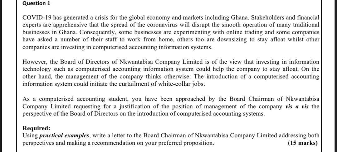 Question 1 COVID-19 has generated a crisis for the global economy