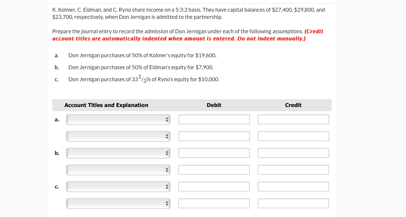  K. Kolmer, C. Eidman, and C. Ryno share income on a