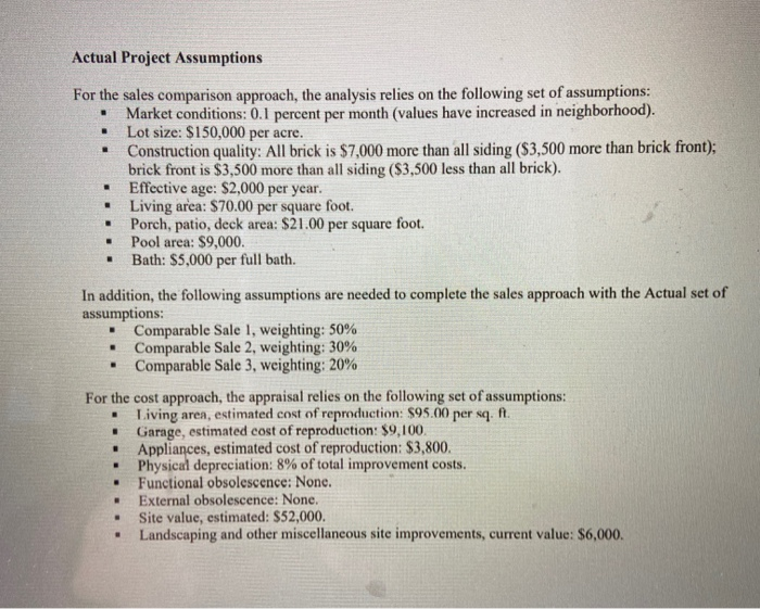  Actual Project Assumptions . . . For the sales comparison approach,