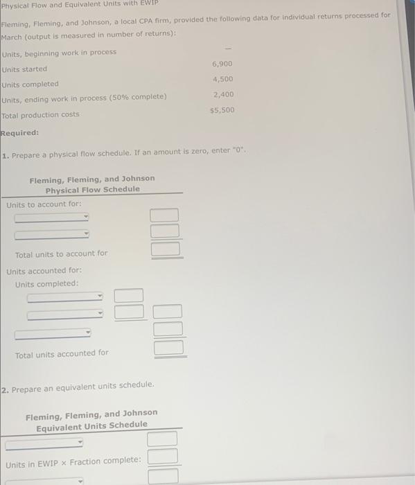  Physical Flow and Equivalent Units with EWIP Fleming, Fleming, and Johnson,