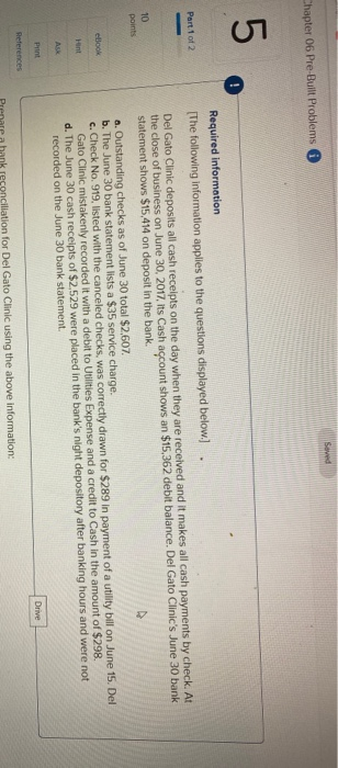  Chapter 06 Pre-Built Problems Part 1 of 2 Required information [The