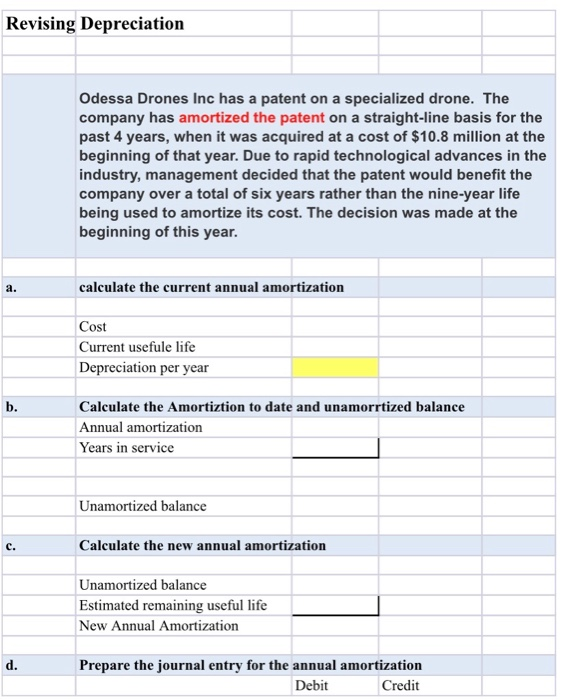 unit 3 Assignment 5 - revise amortization Calculate appropriate inventory and deprecation