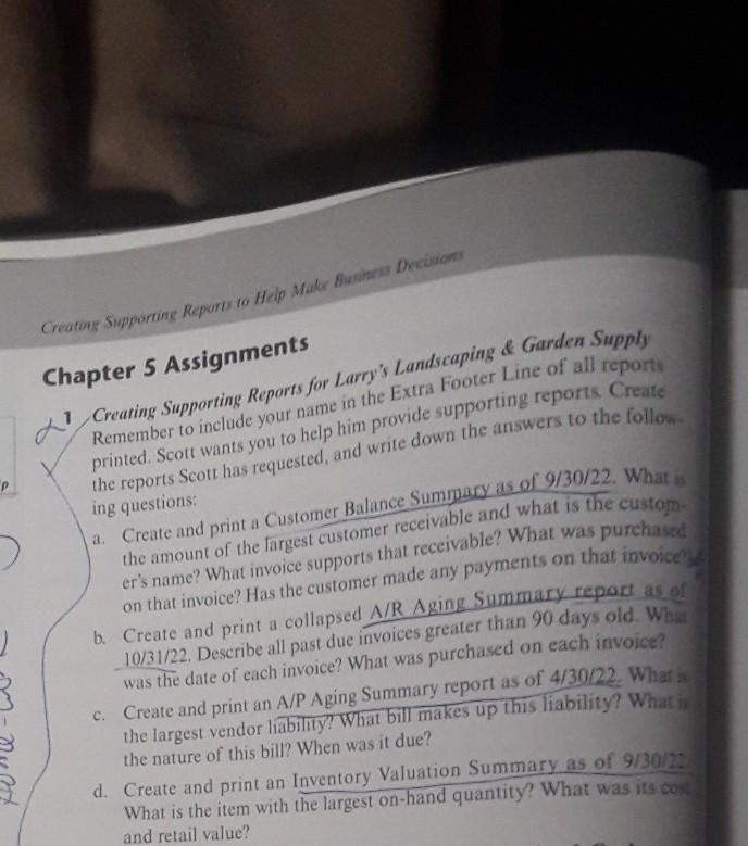  Creating Supporting Reports to Help Mal Business Decisions Chapter 5 Assignments