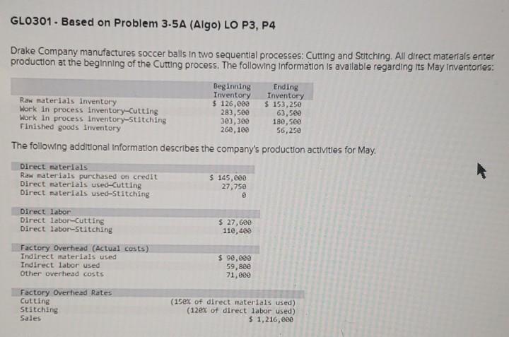 GL0301 - Based on Problem 3-5A (Algo) LO P3, P4 Drake