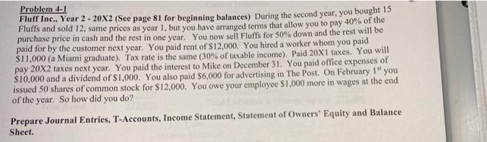  Problem 4-1 Fluff Inc., Year 2 - 20X2 (See page 81