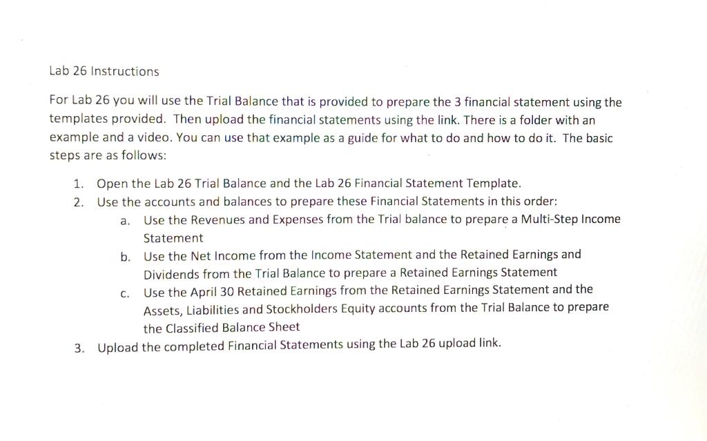 Lab 26 Instructions For Lab 26 you will use the Trial