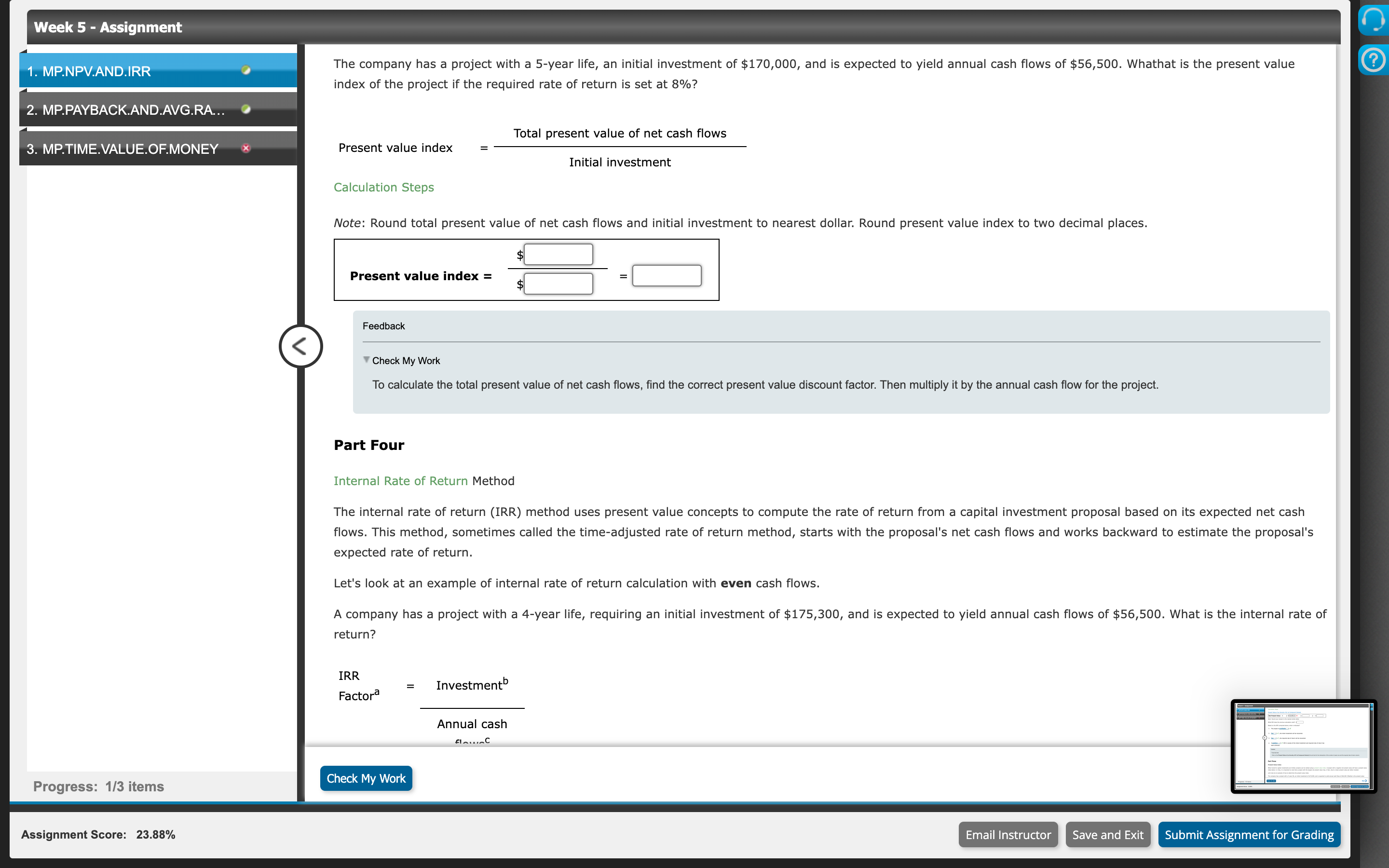 Part Six APPLY THE CONCEPTS: Internal rate of return Note: Enter the