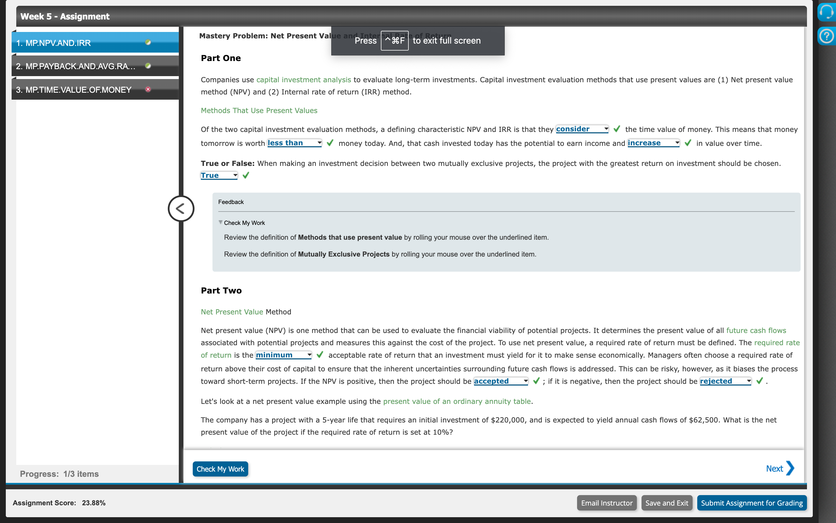is and this value corresponds to which percentage in the present value