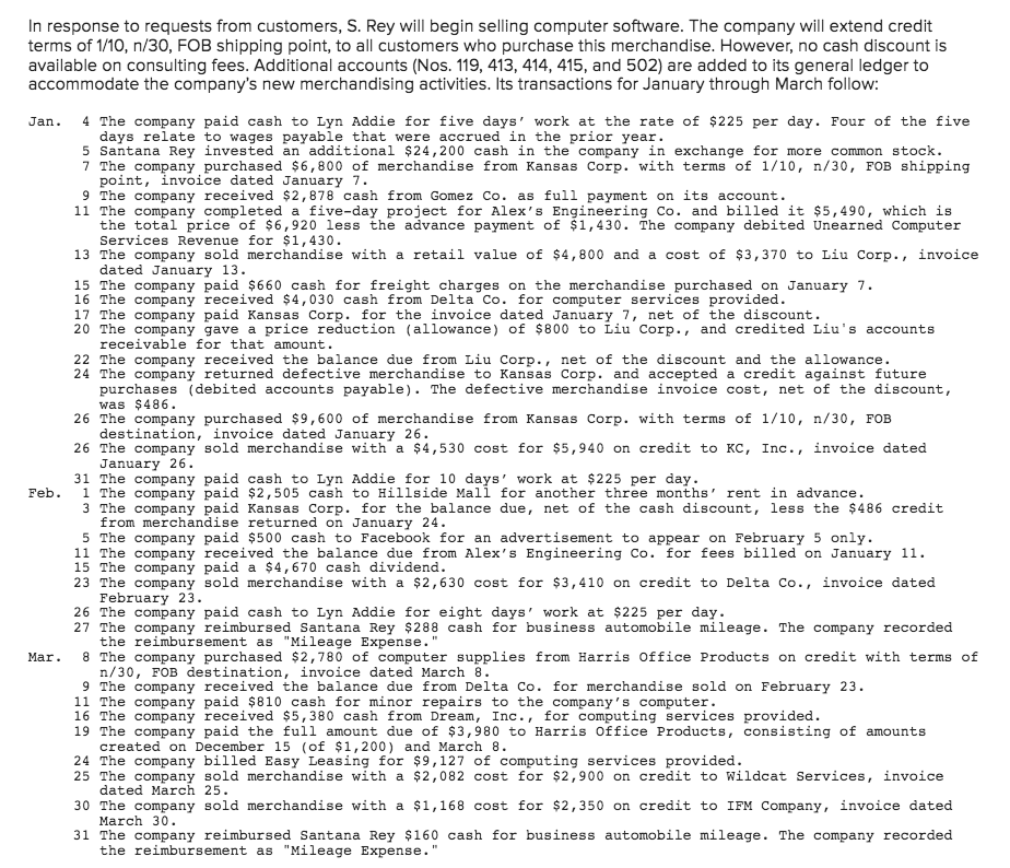 part 1 to the accounts in the companys general ledger. Note: Begin