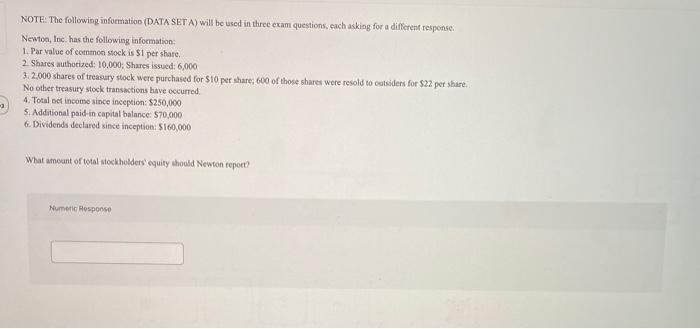  NOTE: The following information (DATA SET A) will be used in