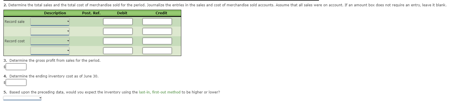 on purchases and sales for a three-month period ending March 31, are