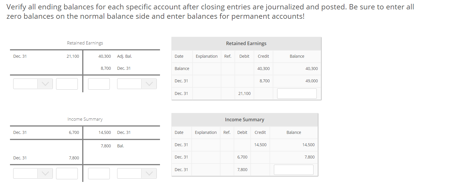  Verify all ending balances for each specific account after closing entries