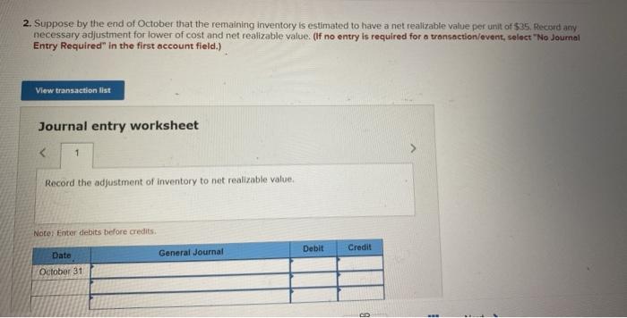 a partial income statement, and adjust for the lower of cost and