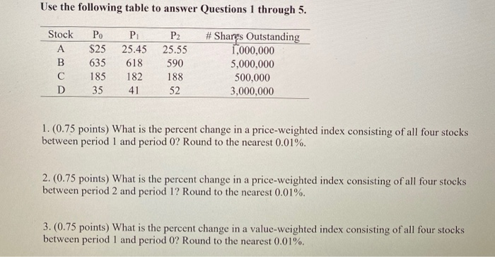  Use the following table to answer Questions 1 through 5. Stock