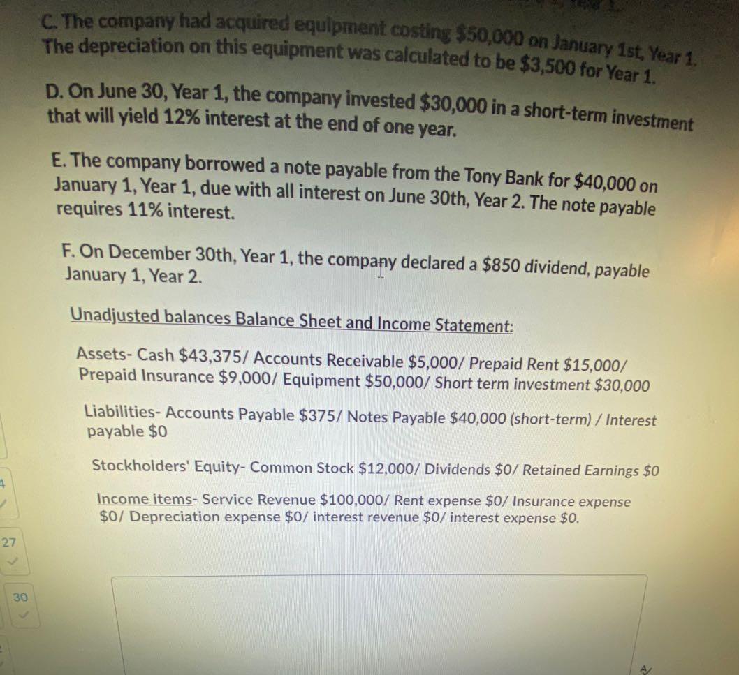 each situation as of December 31 Year 1. After making the adjusting