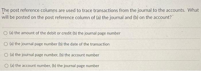  The post reference columns are used to trace transactions from the