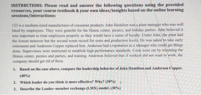  INSTRUCTIONS: Please read and answer the following questions using the provided