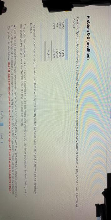  Problem 6-5 (modified) Bambino Sporting Goods makes exceptional gloves that sell