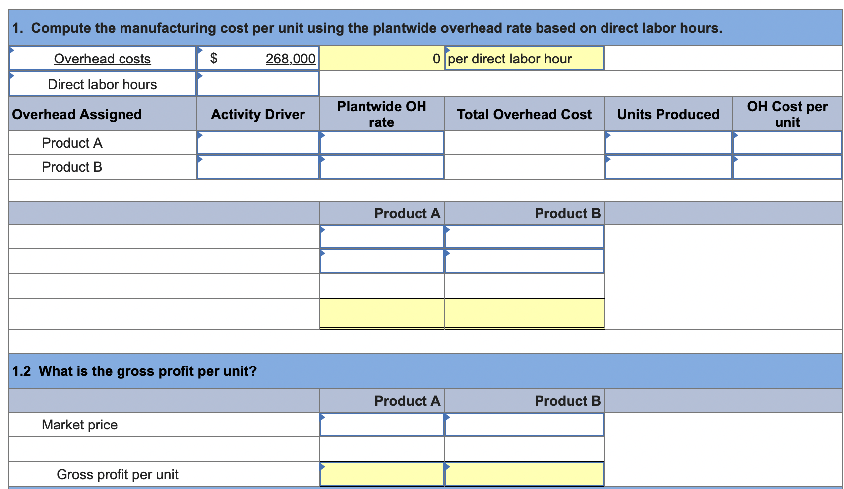 Number of customers Market price Product A $15 per unit 0.5 DLH