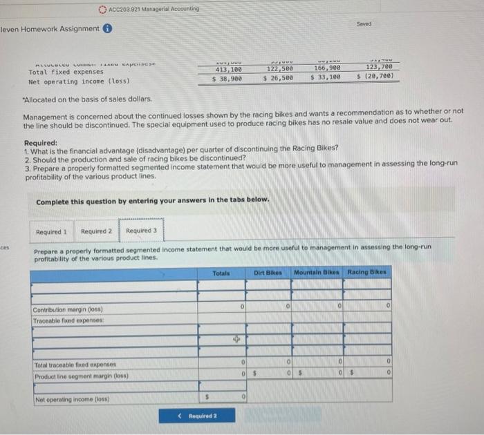 mountain bike, and a racing bike. Data on sales and expenses for