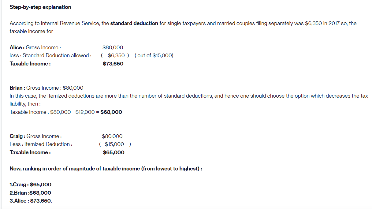 of taxable income (from lowest to highest) and explain your results. (Note: