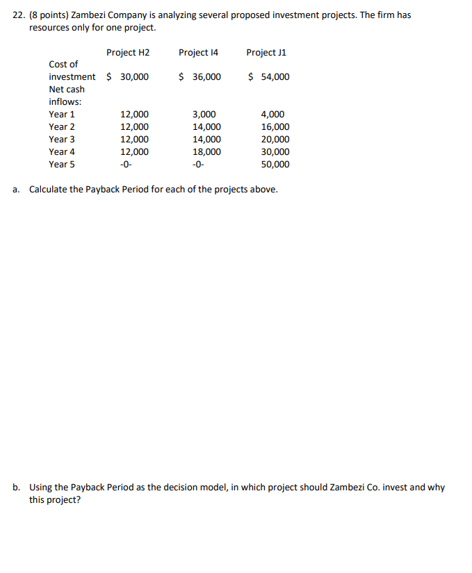 Please help me with this question, thank you 22. (8 points) Zambezi