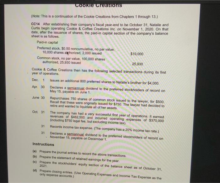  a) b) c) d) Cookie Creations (Note: This is a continuation