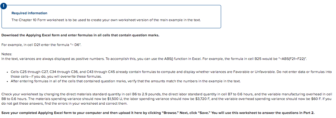 Required Information The Chapter 10 Form worksheet is to be used