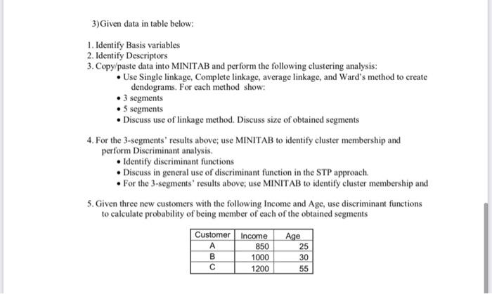  3)Given data in table below: 1. Identify Basis variables 2. Identify